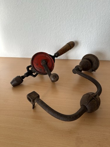 Vintage handbohrer set holz - set,